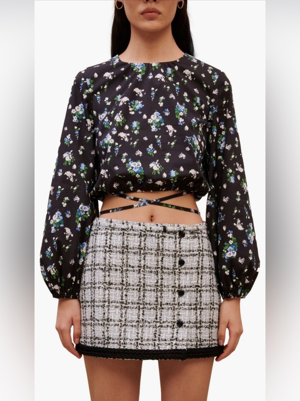 NWT $265 maje Lovy Floral Stretch Cotton Tie Back Crop Top Size 1 US 2-4 SMALL
